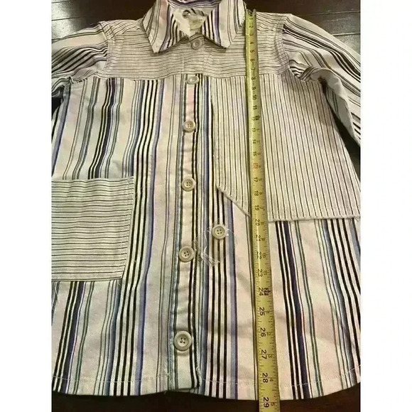 Anthropologie Maeve Oversize Denim Shirt S Shacket Jacket Boho Patchwork Stripe - Picture 8 of 14
